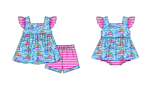 3.10 custom each style moq 5eta 4-6week Sibling Sister boat baby girl short sleeve shorts sets and romper match design