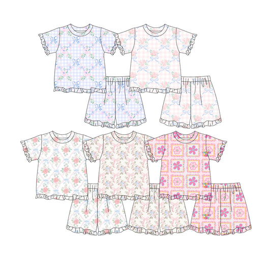 Custom moq 5 mix size Sibling Baby Girl's Floral print Short-Sleeved Top And Shorts Set Cute And Comfortable Outfit for Little Ones