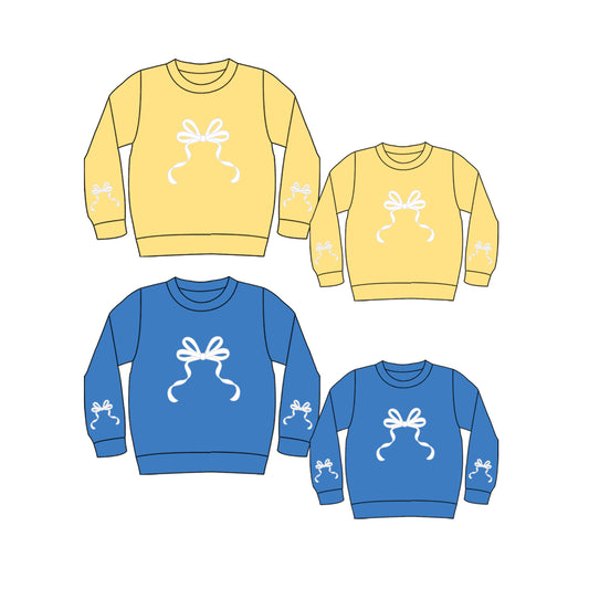 25.9.14 custom each style moq 5eta 4-6week Sibling Sister bow baby long sleeve top 2 and adult top 2 match design