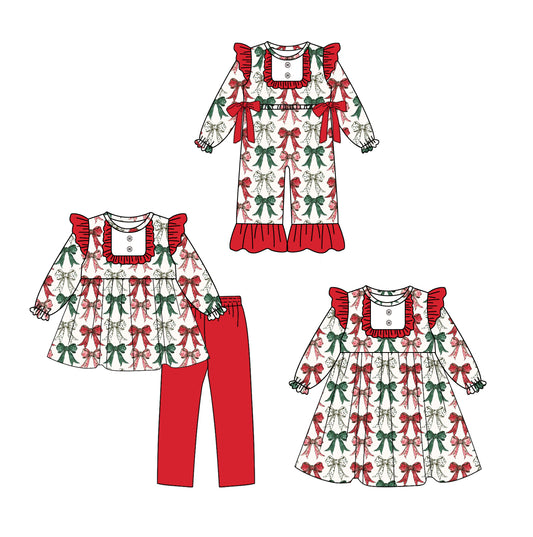 25.8.8 custom each style moq 5eta 4-6week Sibling Sister Christmas bow baby girl long sleeve pants sets and dress and rompers match family design