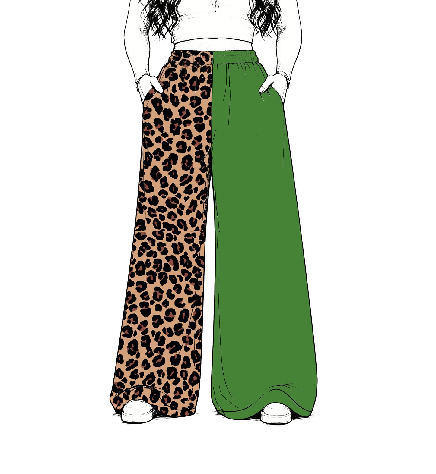 custom moq 5 mix size Baby Kids Leopard Green Patchwork Print Team Flare Pants Casual Bottom