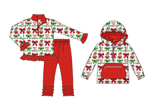 25.8.11 custom each style moq 5eta 4-6week Sibling Sisters baby girl Christmas bow long sleeve pants sets and top match family design