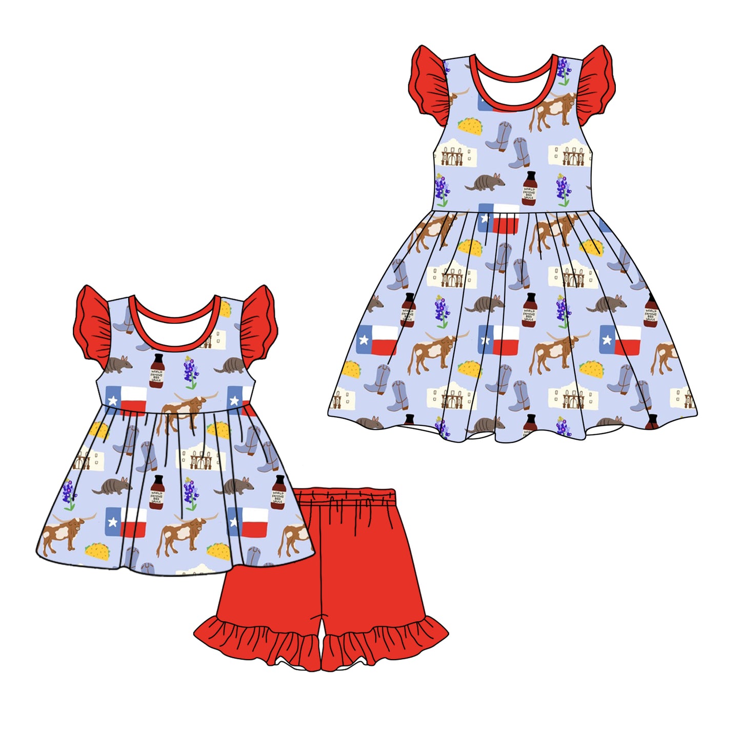 12.20 custom each style moq 5eta 4-6week Sibling Sister animal baby girl short sleeve shorts sets and dresses match design
