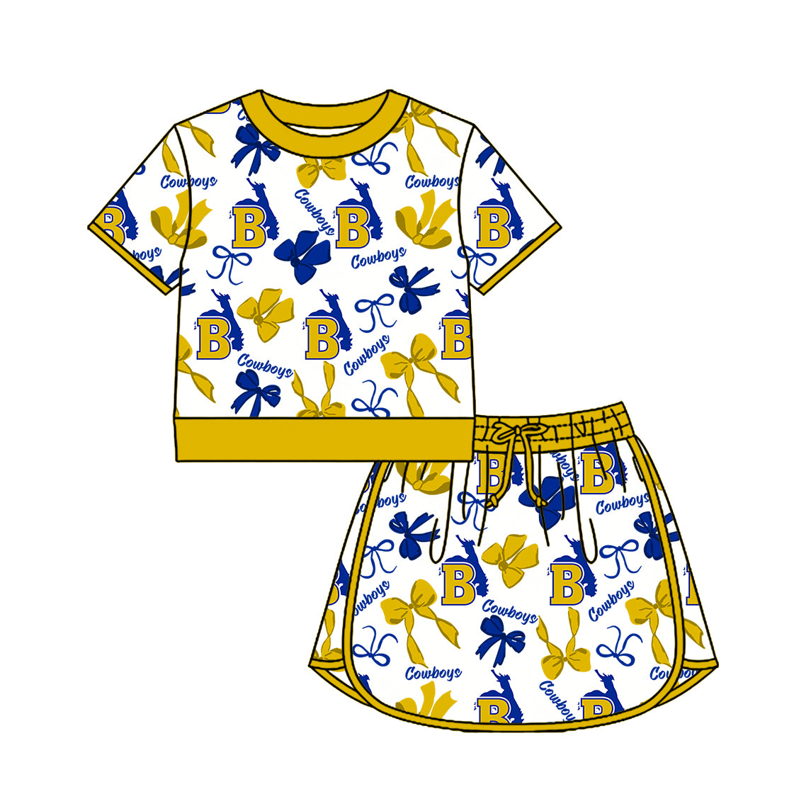 Custom moq 5 mix size summer teams Girls Yellow Polka Dot Top Shorts Set Top Skirt Short Set Zipper Pullover Pants Set