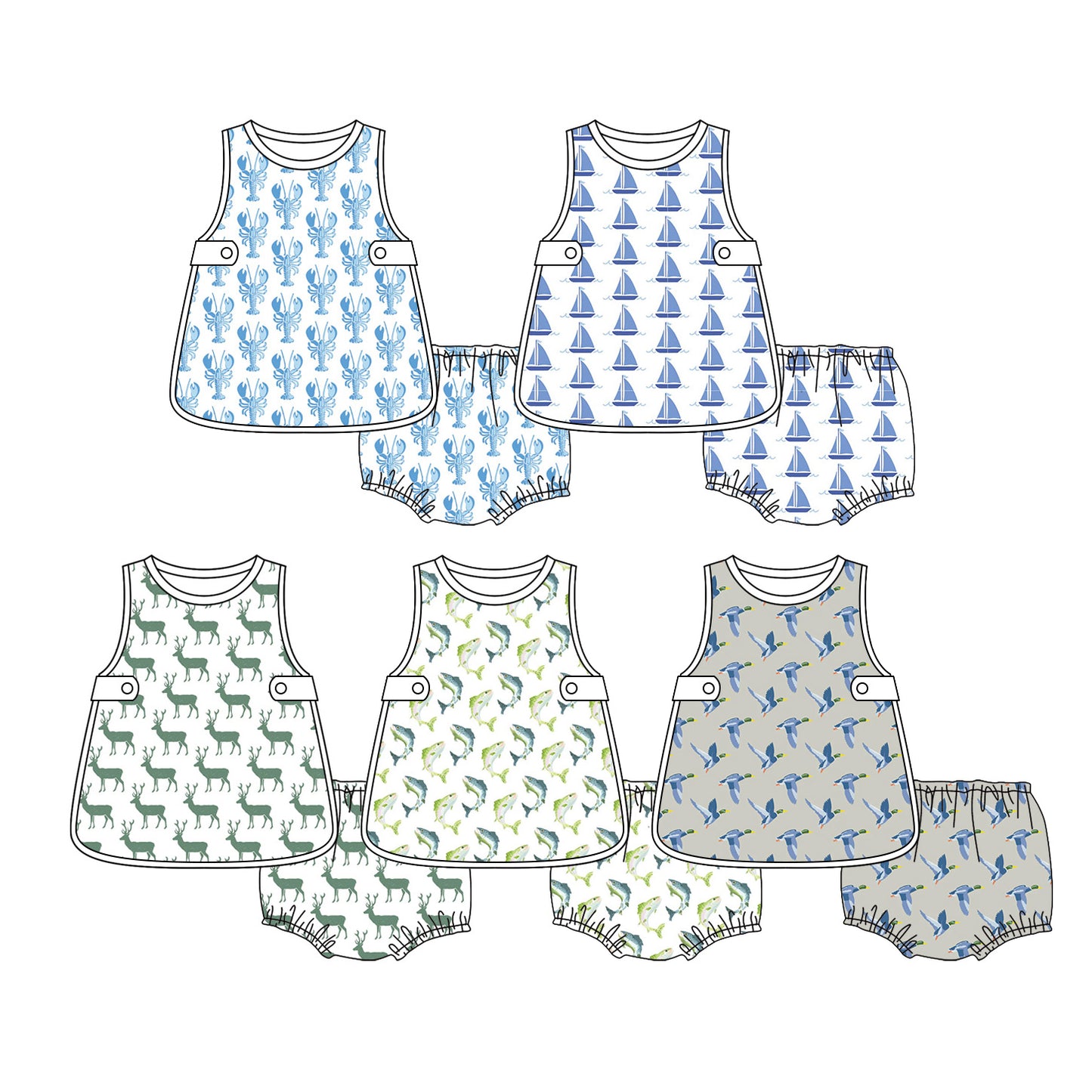 3.27 Custom moq 5 mix size Sibling Baby Girl's  Sleeveless Top Bummie Clothes Sets