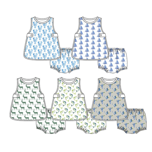 3.27 Custom moq 5 mix size Sibling Baby Girl's  Sleeveless Top Bummie Clothes Sets