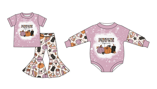 25.5.9 custom each style moq 5eta 4-6week Sibling Sister pumpkin baby girl short sleeve pants sets and rompers match family design
