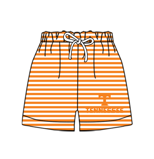 Custom moq 5 mix size milk silk summer teams Baby Orange Striped Drawstring Shorts for Children Elastic Waist Kids Summer Shorts