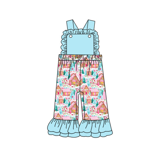 9.21 custom each style moq 5eta 4-6week baby girls clothes Christmas blue suspender baby girls jumpsuit