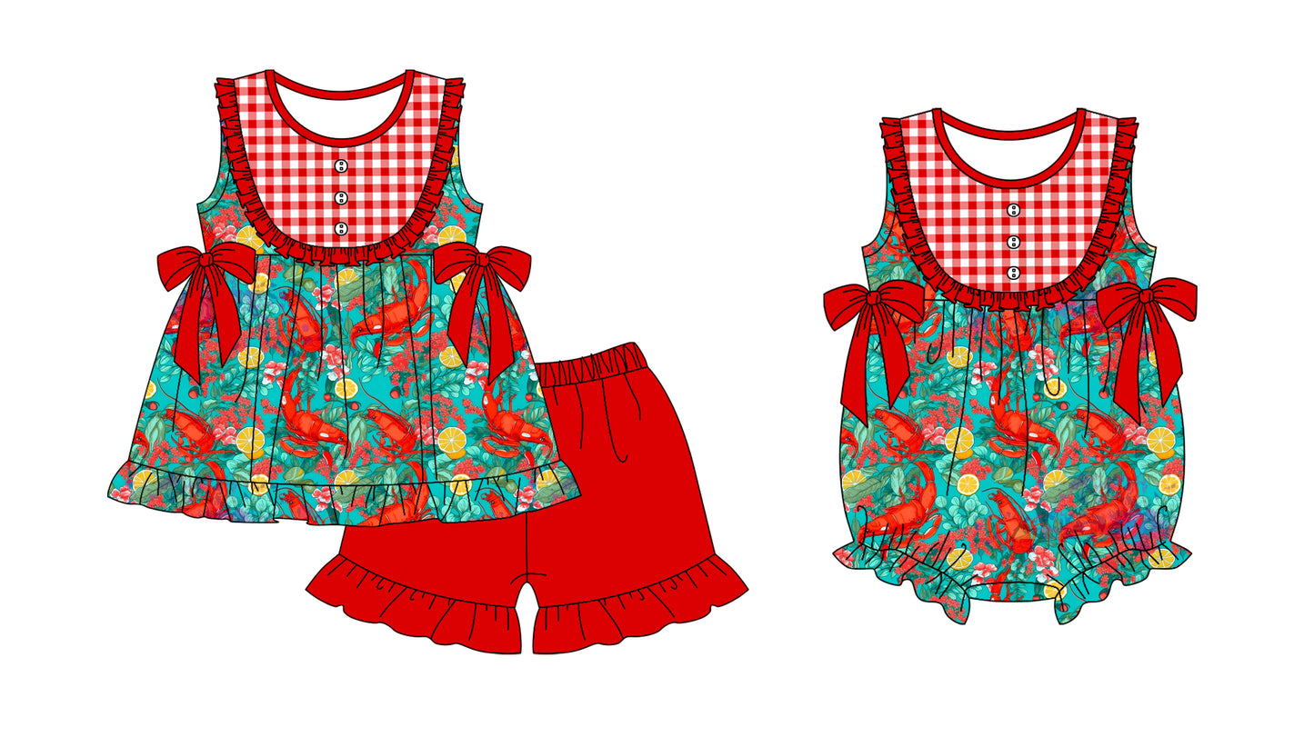 11.28 custom each style moq 5eta 4-6week Sibling Sister crayfish baby boy short sleeve shorts sets and rompers match design
