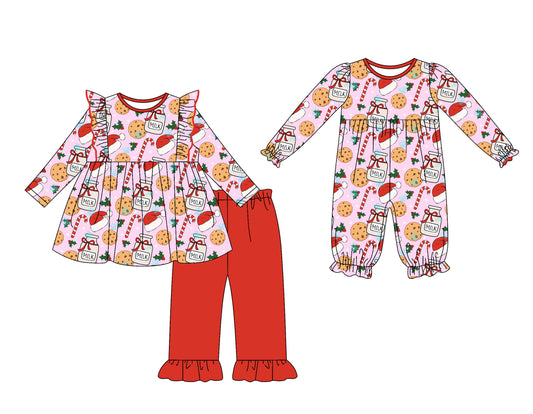 25.7.19 custom each style moq 5eta 4-6week Sibling Sister Christmas baby girl long sleeve pants sets and rompers match family design