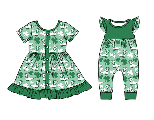 25.12.6 custom each style moq 5 eta 6-8week Sibling Siste boot green baby short sleeve romper and dress match design