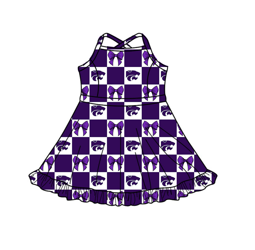 Custom moq 5 mix size milk silk summer teams Purple Checked Bows Baby Girl Sleeveless Top Skirt Short Set Dress And Shorts Yoga Outfit Boy's Top Shorts Set Romper