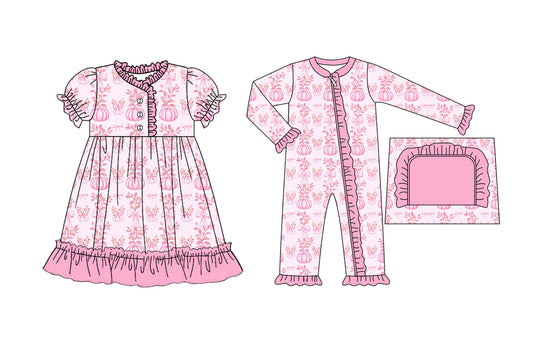 25.5.19 custom each style moq 5eta 4-6week Sibling Sisters pumpkin baby girl short sleeve dress and rompers match family design