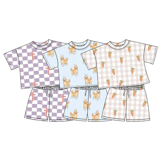 25.11.11 custom each style moq 5 eta 6-8week Sibling Sisters easter baby boy clothes short sleeve shorts sets 3 match family design