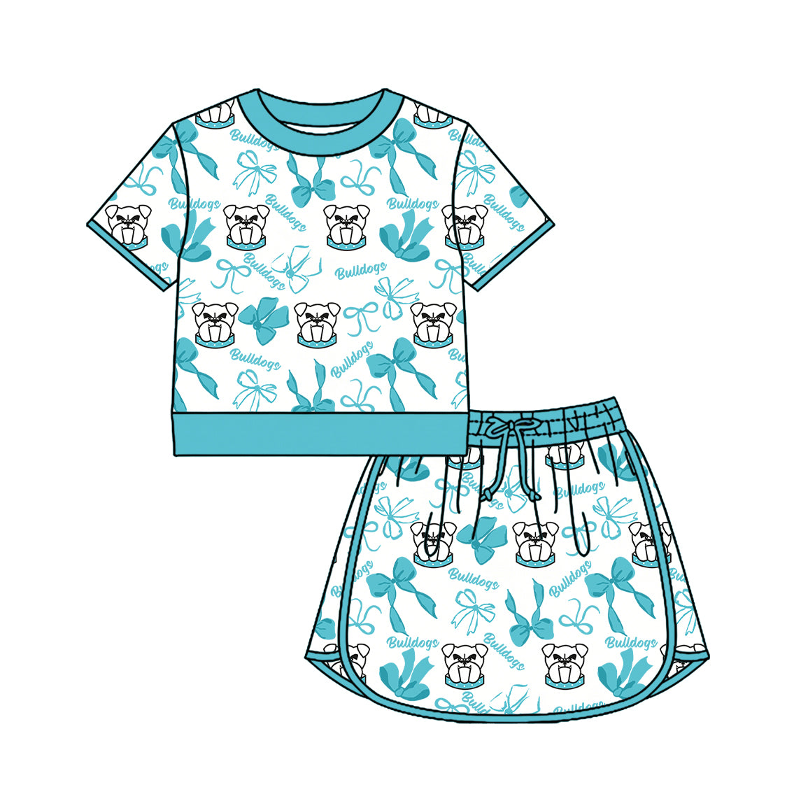 Custom moq 5 mix size milk silk summer teams Girls Light Blue Polka Dot Top Shorts Set Top Skirt Short Set Zipper Pullover Pants Set