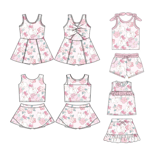 25.12.22 custom each style moq 5 eta 6-8week Sibling Sisters bunny floral baby girl clothes short sleeve shorts sets and skirts set 2 and dress match family design