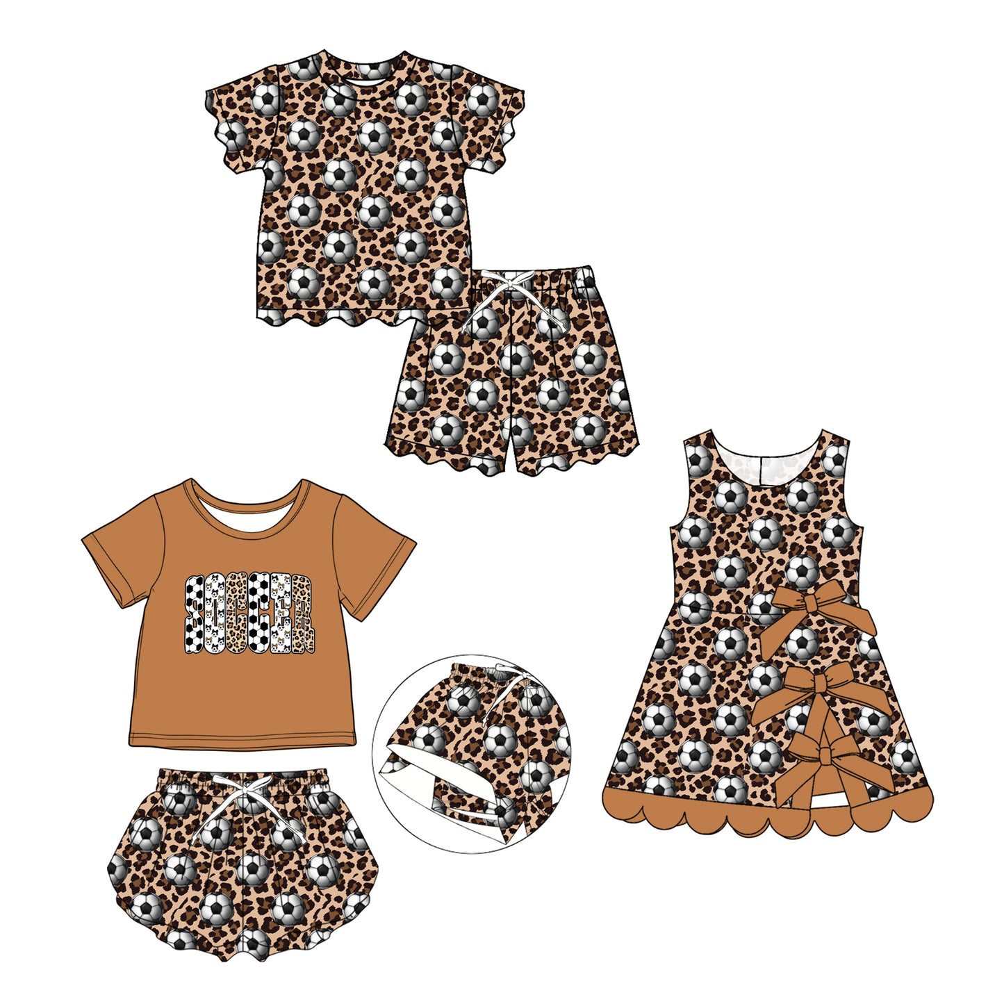 3.28 Custom moq 5 mix size Sibling Baby Girl Brown Scallop Short-Sleeved Top And Shorts Set Dress Summer Outfits