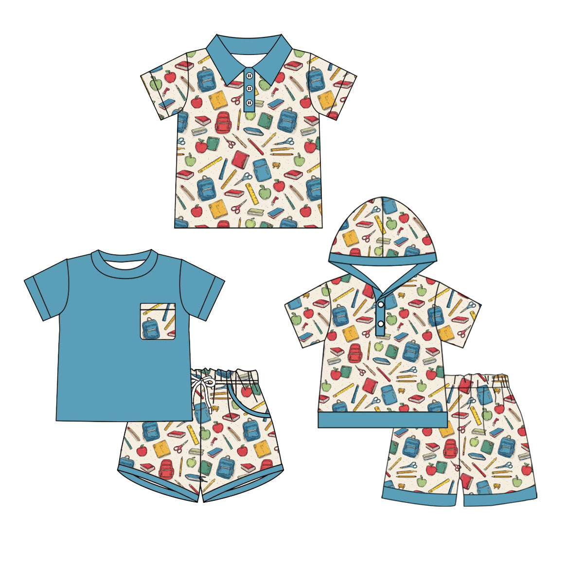 4.14 Custom moq 5 mix size Sibling Baby Boy's Short-Sleeved Hooded Top Shorts Set Matching Short-Sleeved Polo Shirt Outfit