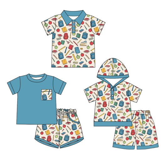4.14 Custom moq 5 mix size Sibling Baby Boy's Short-Sleeved Hooded Top Shorts Set Matching Short-Sleeved Polo Shirt Outfit