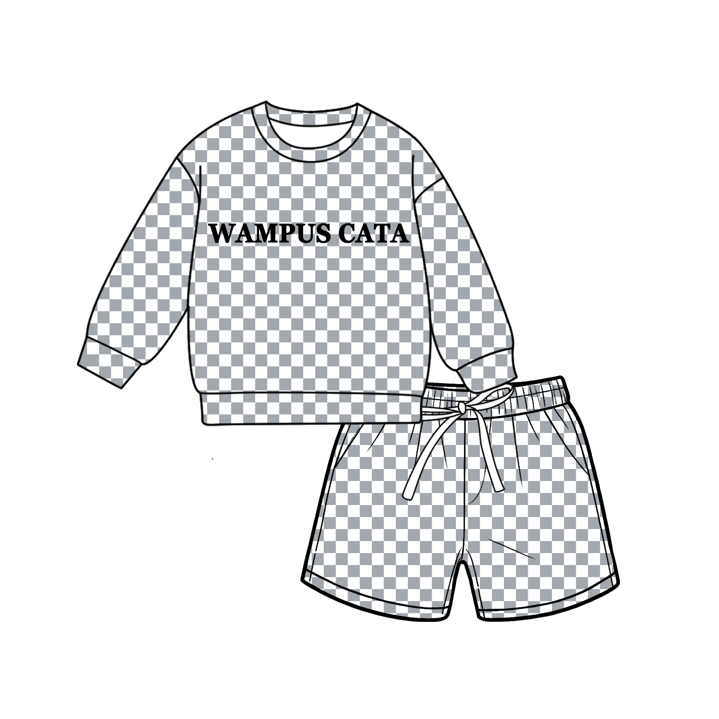 custom moq 5 mix size MSD070603 Baby Kids Checked Long Sleeve Top Drawstring Shorts Set