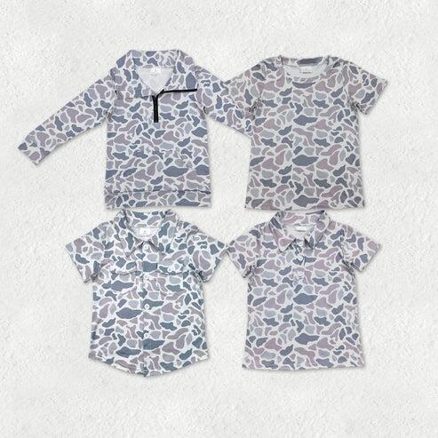 RTS NO MOQ Sibling Baby Boys Camo Pullover Polo Shirts Tops for Kids Clothing