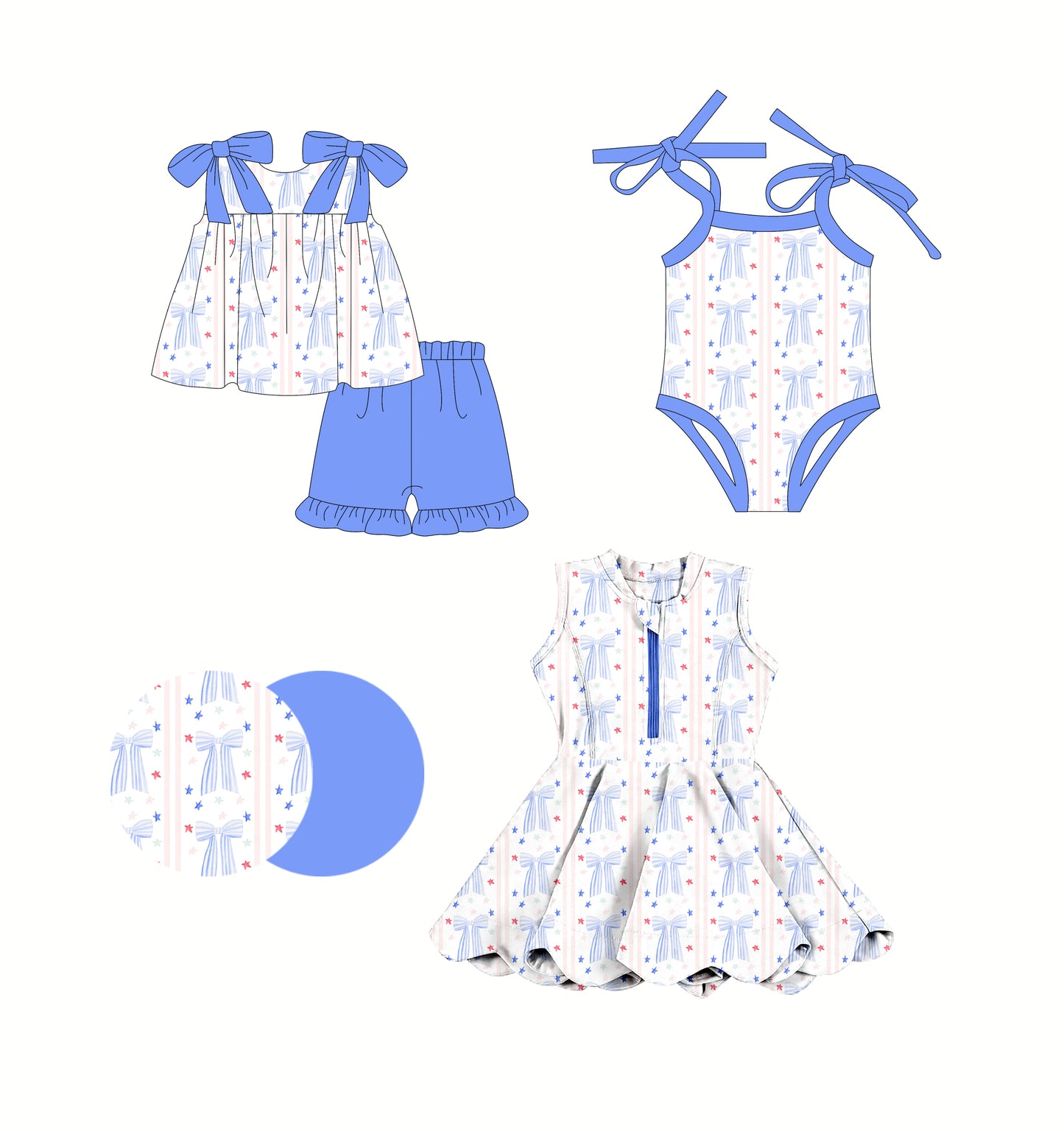 2.25 custom each style moq 5eta 4-6week Sibling Sisters bow baby girl short sleeve shorts sets and dress and rompers match family design