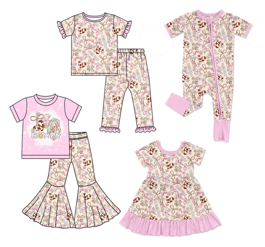 25.12.27 custom each style moq 5 eta 6-8week Sibling Sisters love bow baby girl short sleeve pants sets 2 and dress and rompers match family design