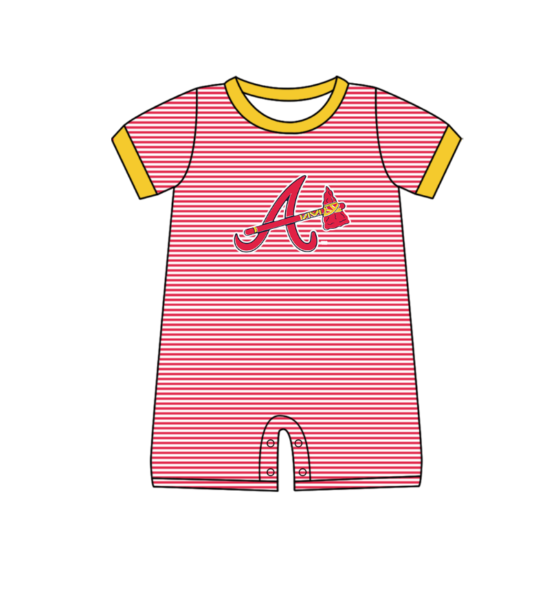 Custom moq 5 mix size milk silk summer teams Baby Boys And Girls Red Short-Sleeved Shirt And Shorts Set Matching Striped Rompers Outfit Set