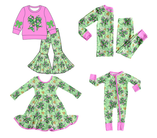 25.9.8 custom each style moq 5eta 4-6week Sibling Sisters bow baby girl long sleeve pants sets 2 and dress and rompers match family design