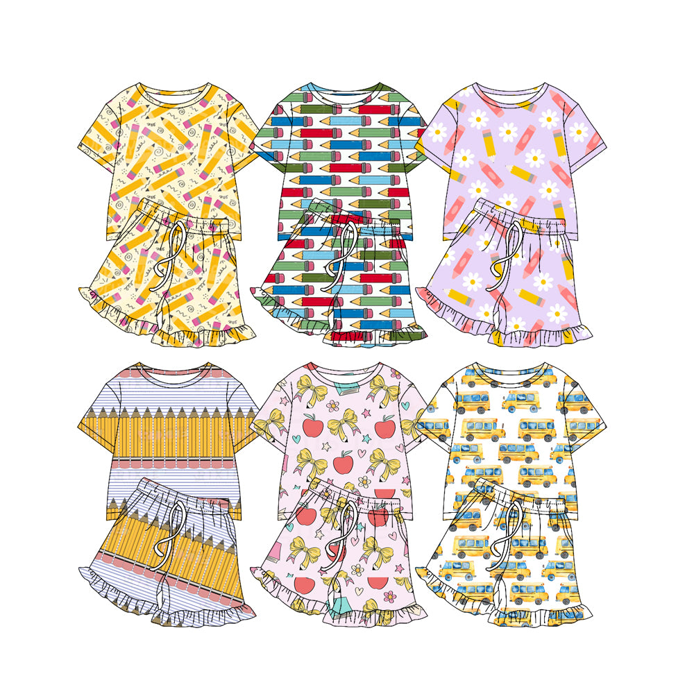 3.2 Custom moq 5 mix size Sibling Baby Girl Short-Sleeved Top And Shorts Set Cute Back To School Clothing for Little Ones