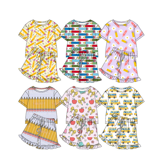 3.2 Custom moq 5 mix size Sibling Baby Girl Short-Sleeved Top And Shorts Set Cute Back To School Clothing for Little Ones