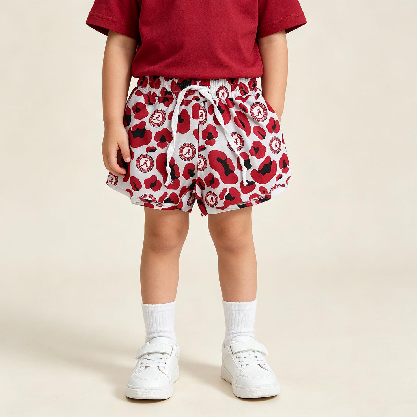 RTS NO MOQ yoga fabric SS0817 Yoga Baby Girls Athletic Red Leopard Ruffle Shorts Casual Bottom