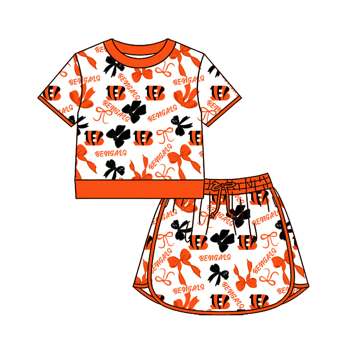 Custom moq 5 mix size milk silk summer teams Girls Orange Polka Dot Top Shorts Set Top Skirt Short Set Zipper Pullover Jogger Pants Set Pullover Tops