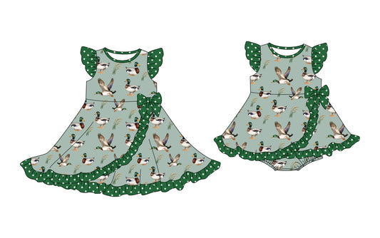 25.10.20 custom each style moq 5 eta 6-8week Sibling Sisters duck baby girl short sleeve dress and romper match family design