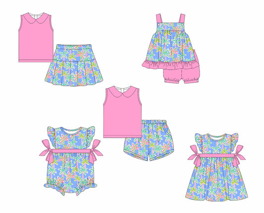 4.15 custom each style moq 5eta 4-6week Sibling Sisters baby girl short sleeve shorts sets 1 and sets 2 and skirt sets and dress and rompers match family design