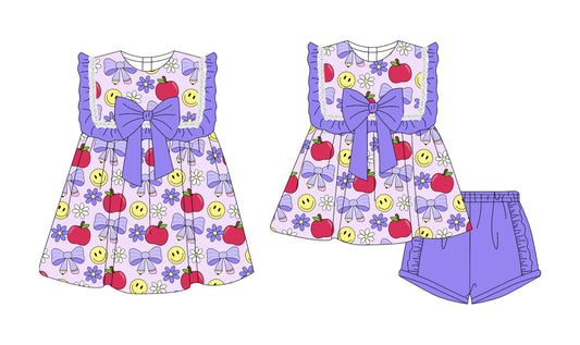4.19 custom each style moq 5eta 4-6week Sibling Sister smiley bow floral baby girl short sleeve shorts sets and dresses match design