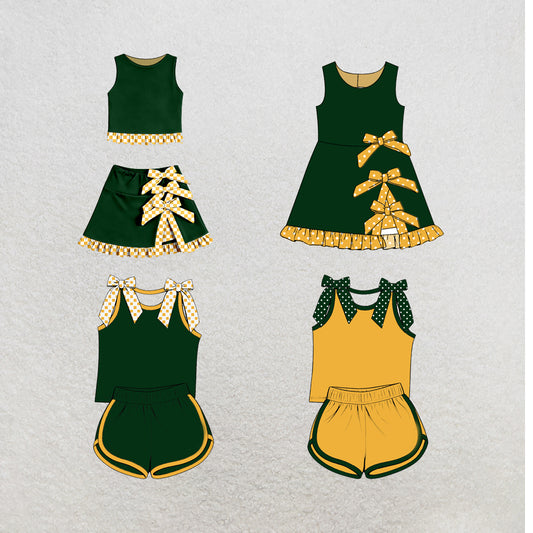 custom moq 5 mix size Baby Girls Yellow Green Bow Sleeveless Top Shorts Sets Vest Top Bows Skirt Shorts Sets Dress Yoga Active Scallop Sets