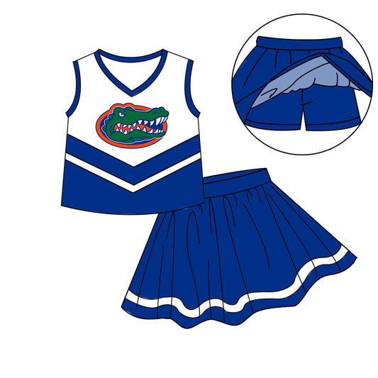 Custom moq 5 each style eta 6-7weeks baby girl clothes team blue sleeveless skirts sets-25.8.27