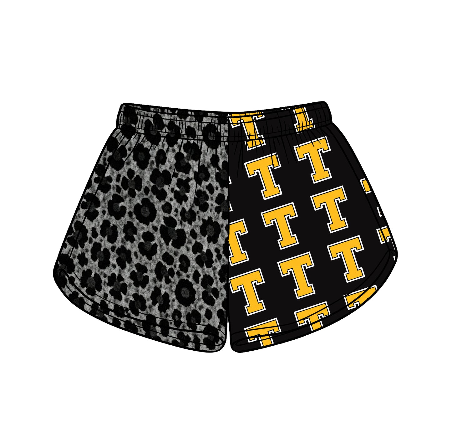 Custom moq 5 mix size milk silk summer teams Adult And Kids Leopard Black Patchwork Summer Casual Shorts