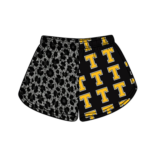 Custom moq 5 mix size milk silk summer teams Adult And Kids Leopard Black Patchwork Summer Casual Shorts