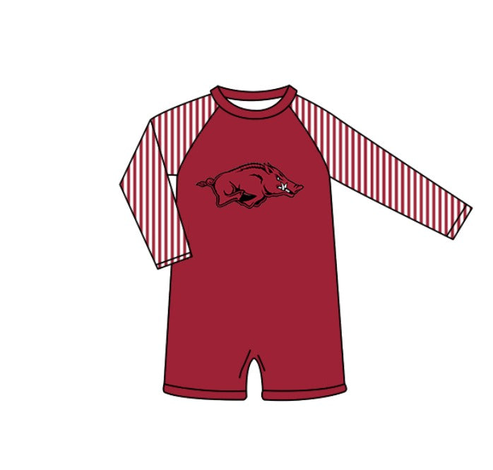 Custom moq 5 mix size milk silk summer teams baby girl boys clothes Red Two-Piece Swimsuit Set One Piece Swimsuits boy swim trunks