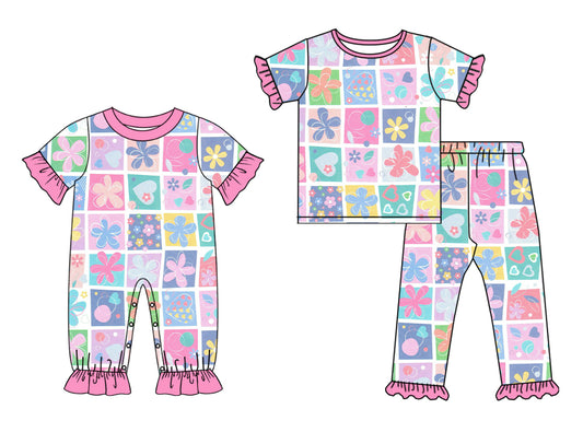 25.10.1 custom each style moq 8 eta 6-8week Sibling Sisters floral baby girl clothes short sleeve pants sets and romper match family design