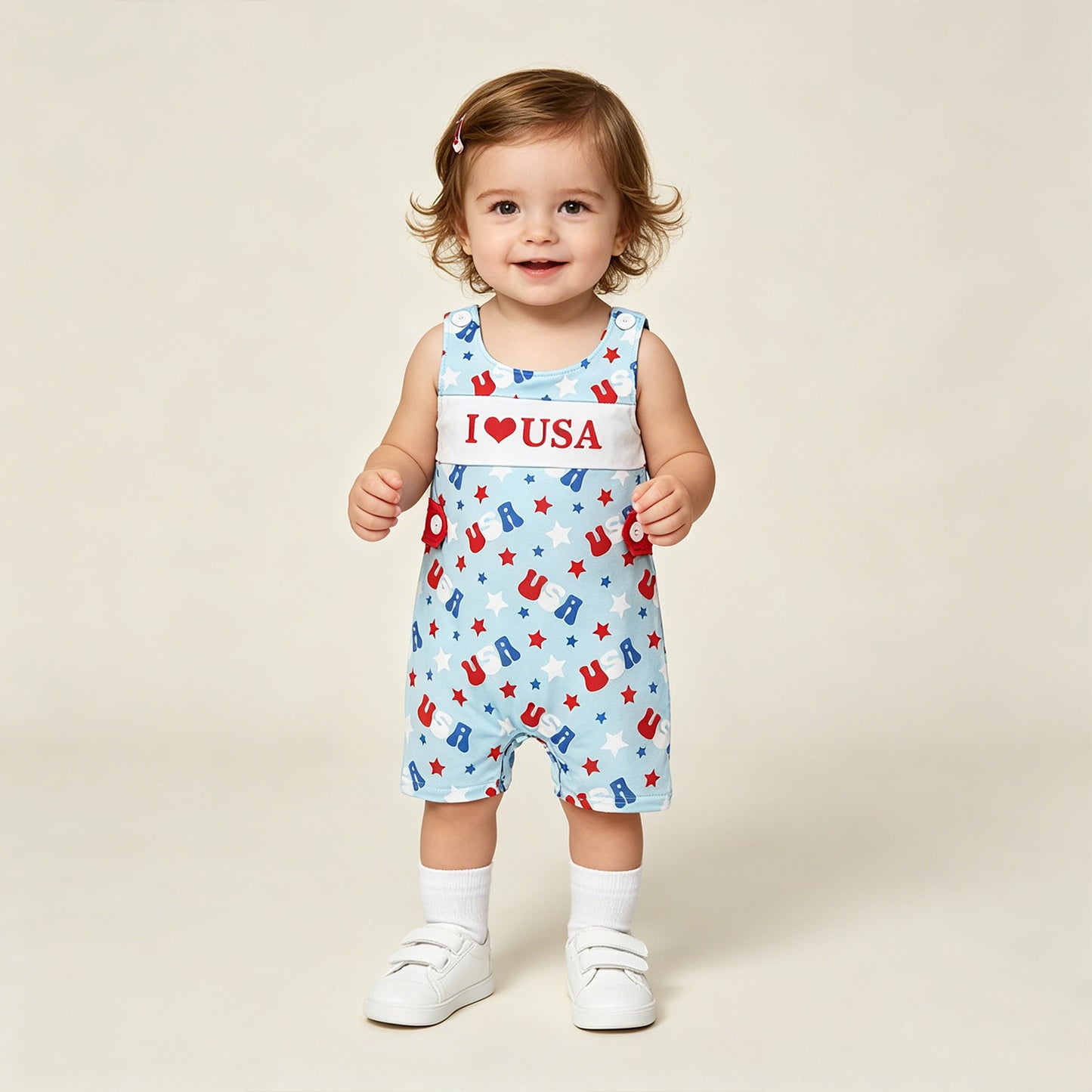 RTS NO MOQ milk silk SR4155 Baby Boys 4th of July I Love USA Sleeveless Romper