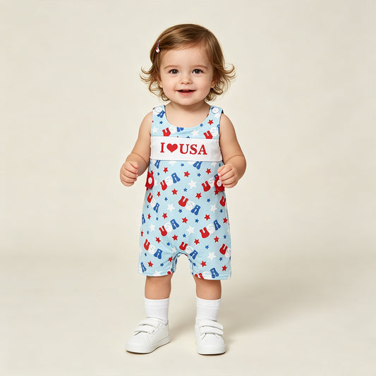 RTS NO MOQ milk silk SR4155 Baby Boys 4th of July I Love USA Sleeveless Romper
