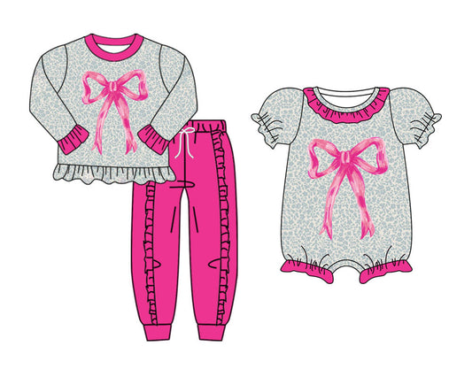 25.9.27 custom each style moq 8 eta 6-8week Sibling Sisters bow baby girl clothes long sleeve pants sets and romper match family design