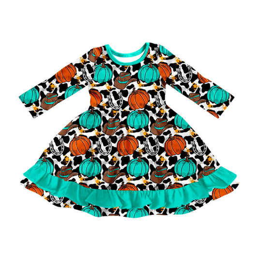 8.3  custom each style moq 5eta 4-6week baby girls clothes pumpkin long sleeve dress