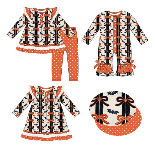 25.7.11 custom each style moq 5eta 4-6week Sibling Sisters bow bat baby girl long sleeve pants sets and dress and rompers match family design