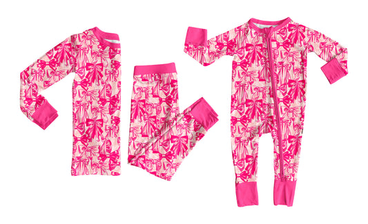 25.6.26 custom each style moq 5eta 4-6week Sibling Sisters bow pink baby girl long sleeve pants sets and rompers match family design