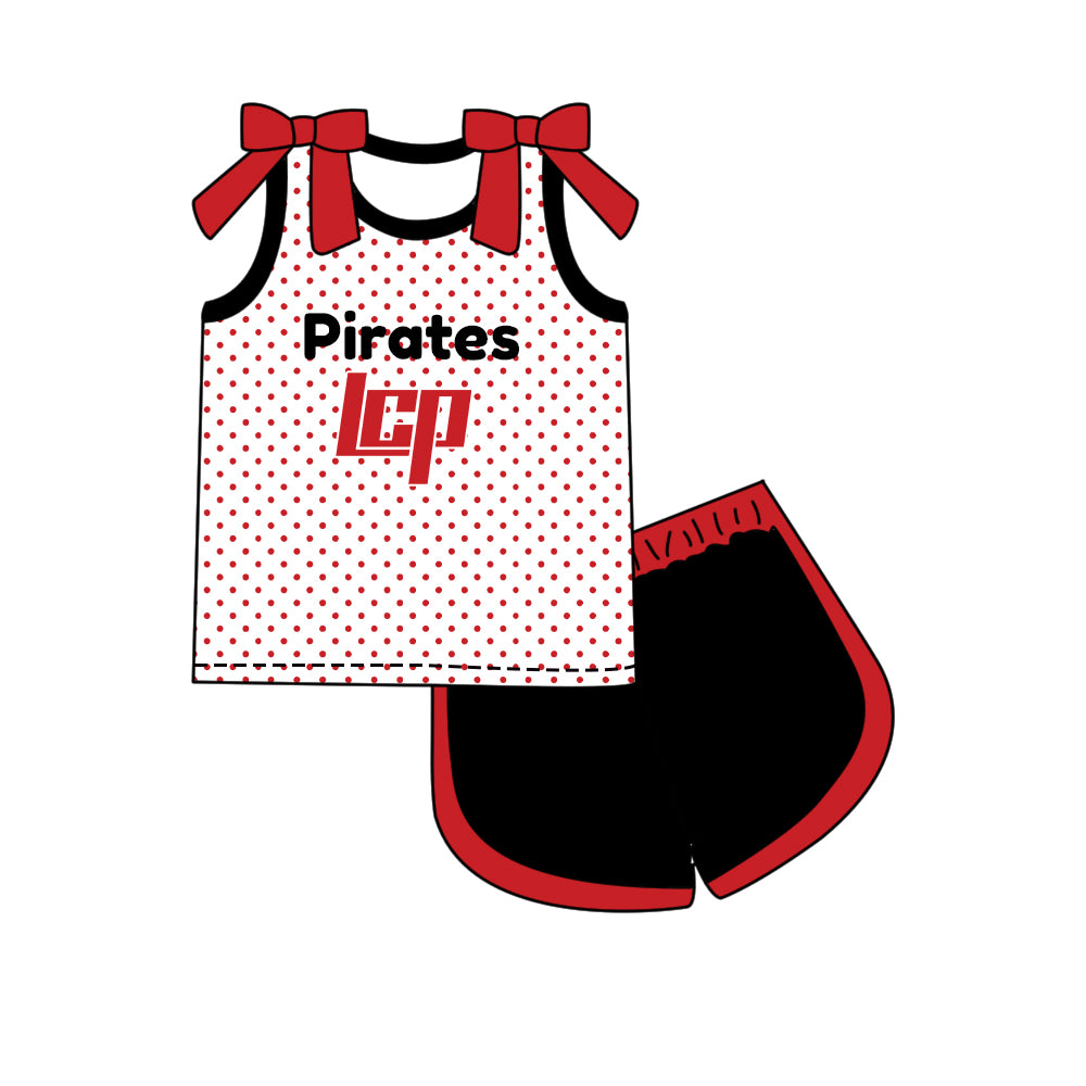 Custom moq 5 mix size milk silk summer teams Girls Red  Polka Dot Sleeveless Top Shorts Set Top Skirt Short Set Long Sleeve Pullover Tops